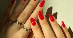 Glossy red nail polish