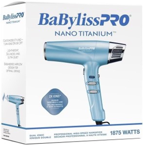 Packaging for the BaBylissPRO, Nano Titanium, High-Speed Dual Ionic Hairdryer.