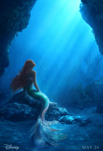 The little mermaid is sitting on a rock in the sea and looking up. Gelish Summer 2023 nail polish collection