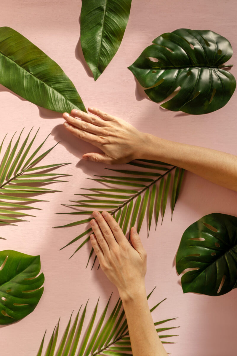 Beautiful female hands with natural, eco-friendly nail polish