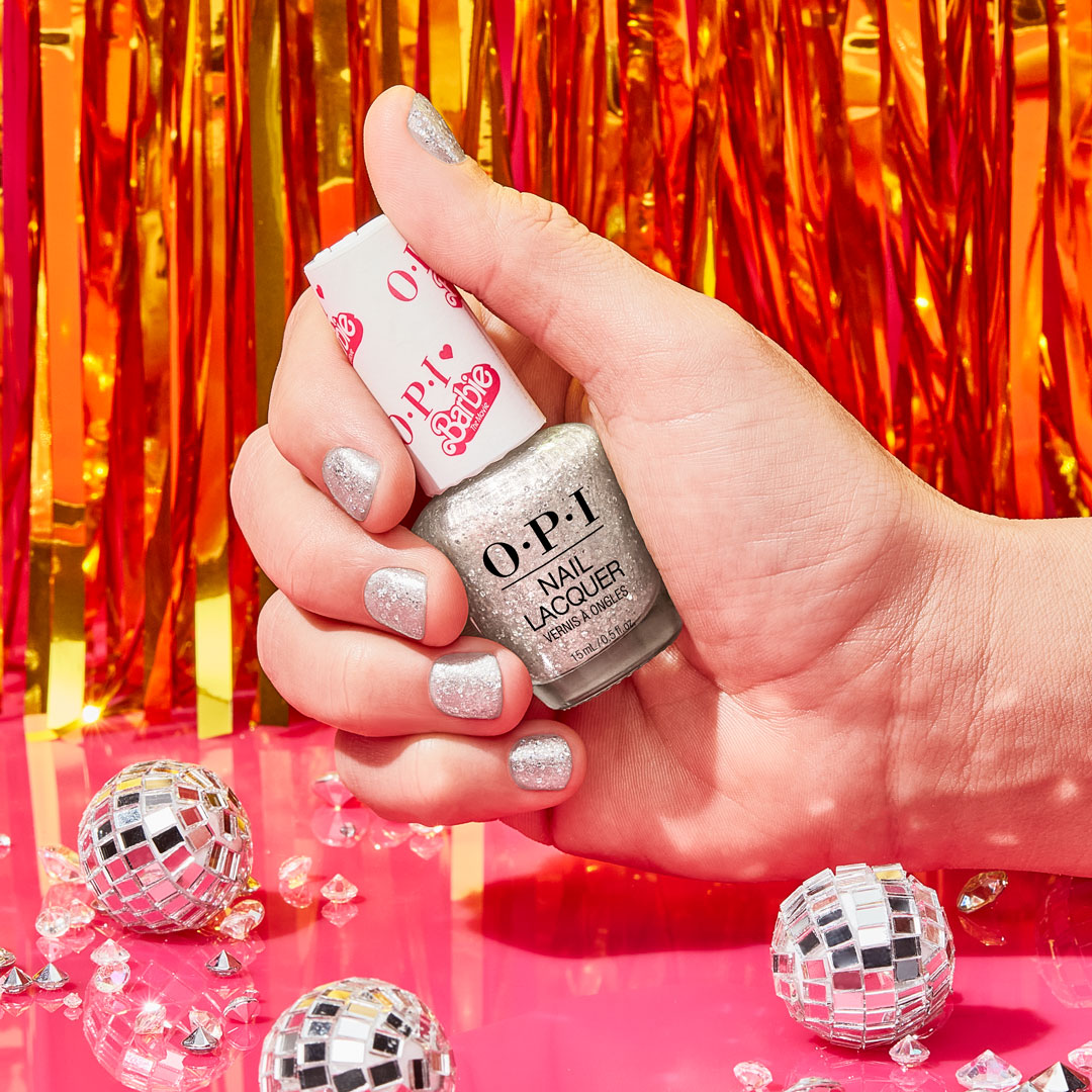 A hand short for the Every Night Is Girls Night shade from the Barbie OPI Exclusive Collection