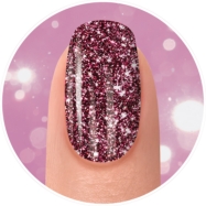 A close-up of a faceless woman's finger on the light mood painted with the Mesmerized By You shade from the Gelish Flash Glam collection
