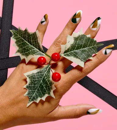 A girl's nails painted with Sugar and Vice, Color block your way to a wickedly sweet look. 