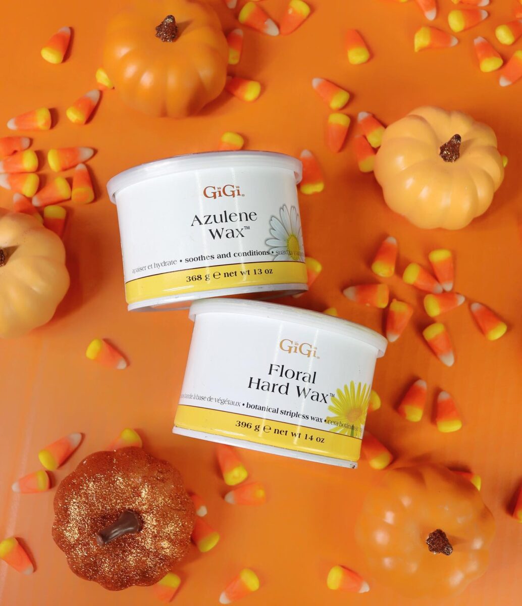 Two containers of waxes from Gigi Spa brand. Hard wax, soft wax, azulene wax