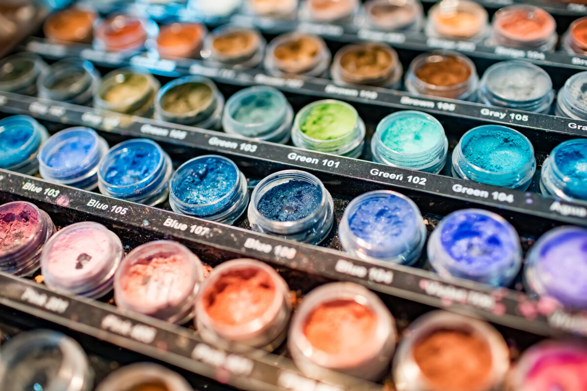 Сollection of dip powder nails different colors for nails.