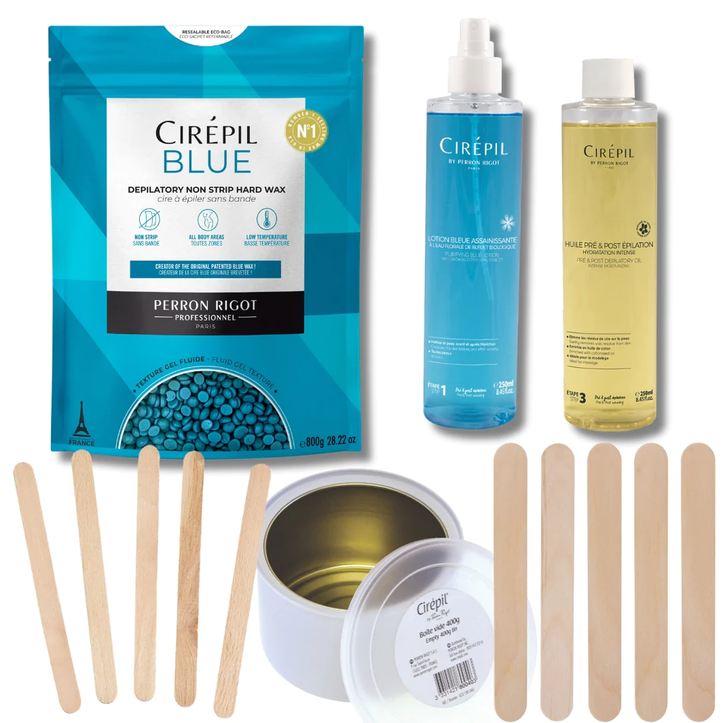 Cirepil waxing accessories, spatulas, strips, gloves, and masks, with eight distinct types