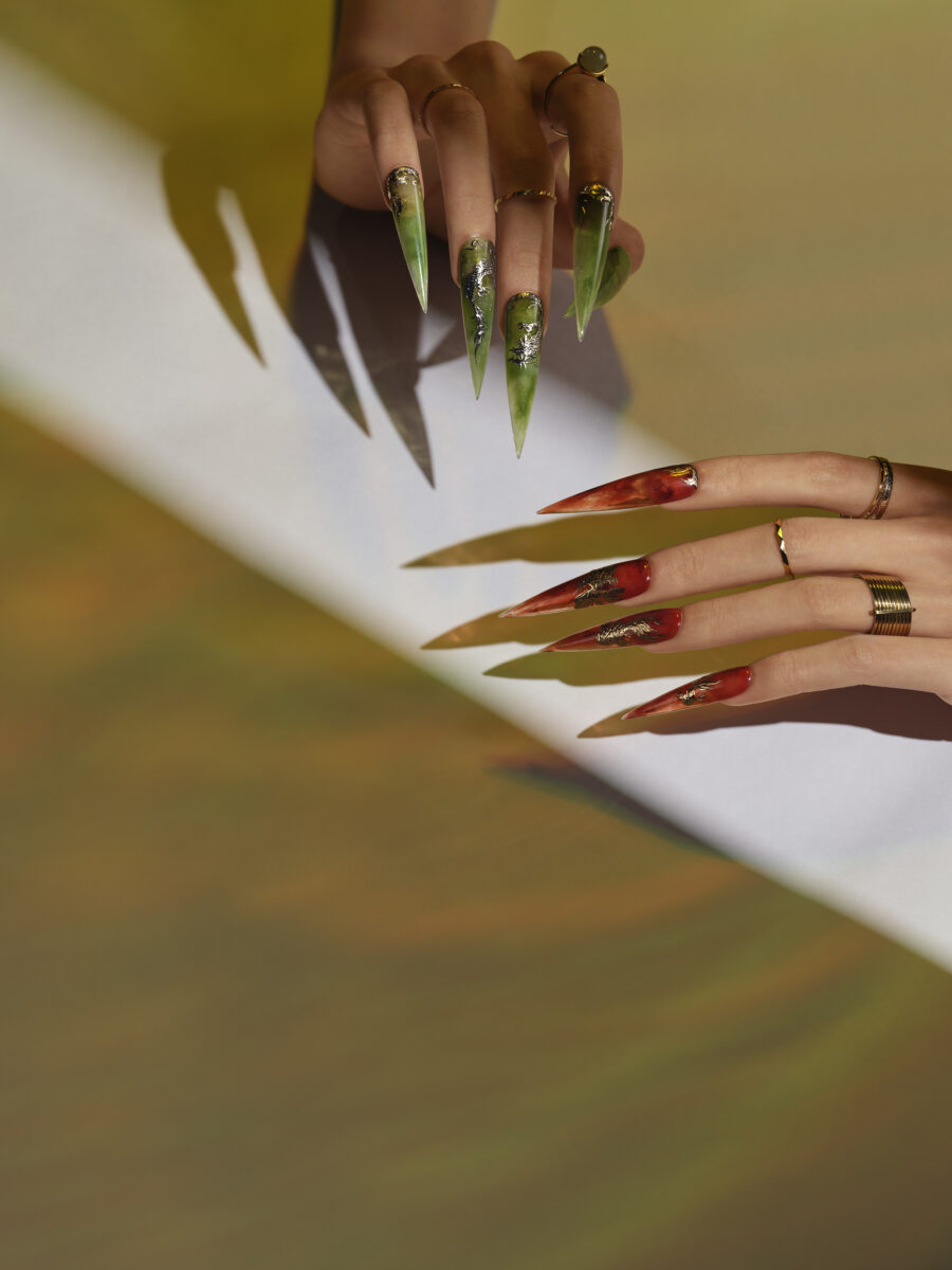 CND Summer 2024 Nail Polish Collection.  a faceless woman hands painted with the CND nail polish shades from its Summer 2024 new collection