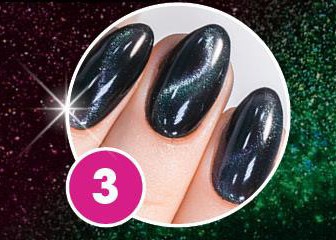 Apply Entity One Color Couture No Wipe Top Coat and cure. Finish with Entity Argan Oil Revitalizing Cuticle Drops.