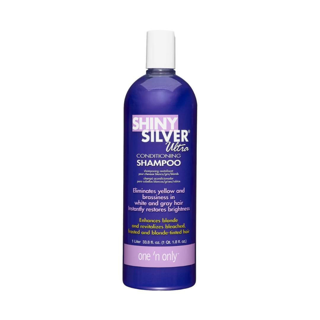 Shiny Silver Ultra Conditioning Shampoo. Use the Shiny Silver Ultra Conditioning Shampoo to neutralize yellow and brassy tones in white, gray, blonde and highlighted hair. Instantly restores brightness and enhances blonde hair and revitalizes bleached and highlighted hair. Restore, condition and moisturize and strengthen in the shower!