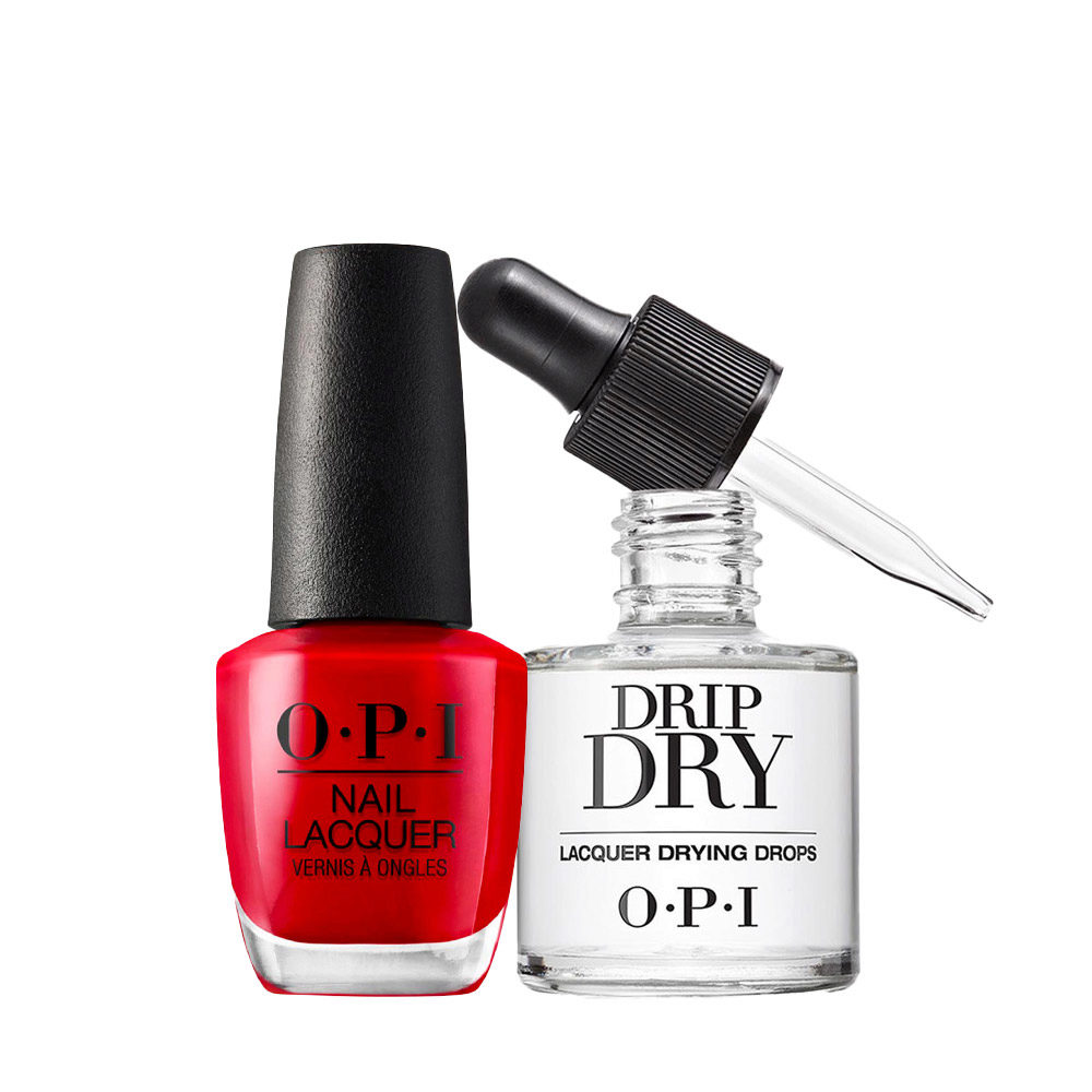 OPI Drip Dry Lacquer Drying Drops. Drip Dry Lacquer Drying Drops dry nail lacquer to the touch in one minute, completely in five, with just 1 to 2 drops. Soothes cuticles with a dose of Jojoba and antioxidant vitamin E. Recommendation: When you need to get out the door in a hurry! OPI Nail Lacquer Big Apple Red Drip Dry Lacquer Drying Drops