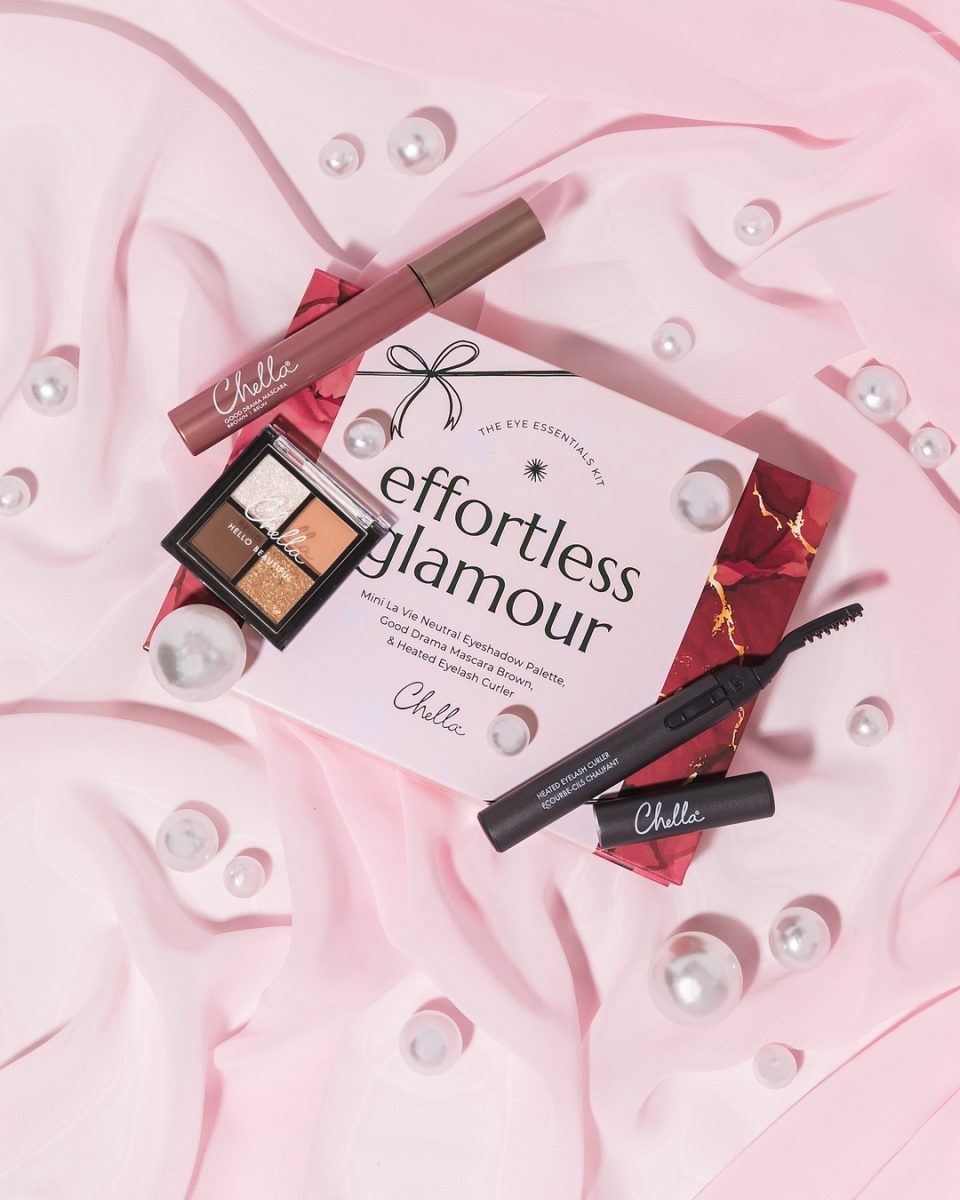 Effortless Glamour Kit by Chella Beauty, featuring must-have essentials for a flawless look. This set includes the Heated Lash Curler for perfectly lifted lashes, the Good Drama Mascara for added volume and length, and the Mini Manifest Bronze Palette for stunning eye looks. Each product is designed to deliver effortless elegance, making it the ultimate kit for creating a polished, radiant finish.