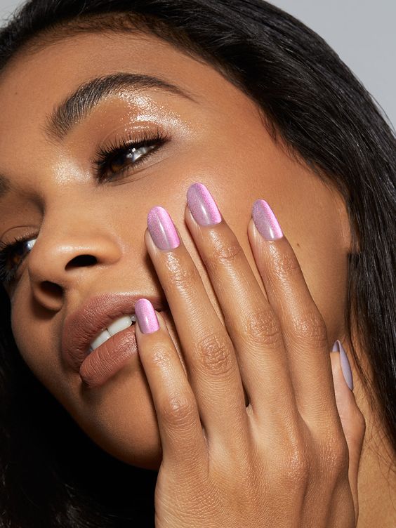 velvet nails lavender round. woman nails. painted nails