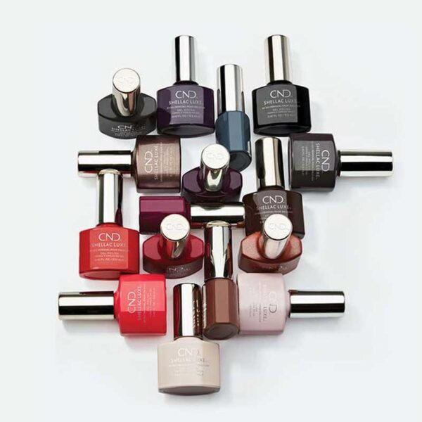 CND Shella Luxe gel nail polish bottles display on a white background.