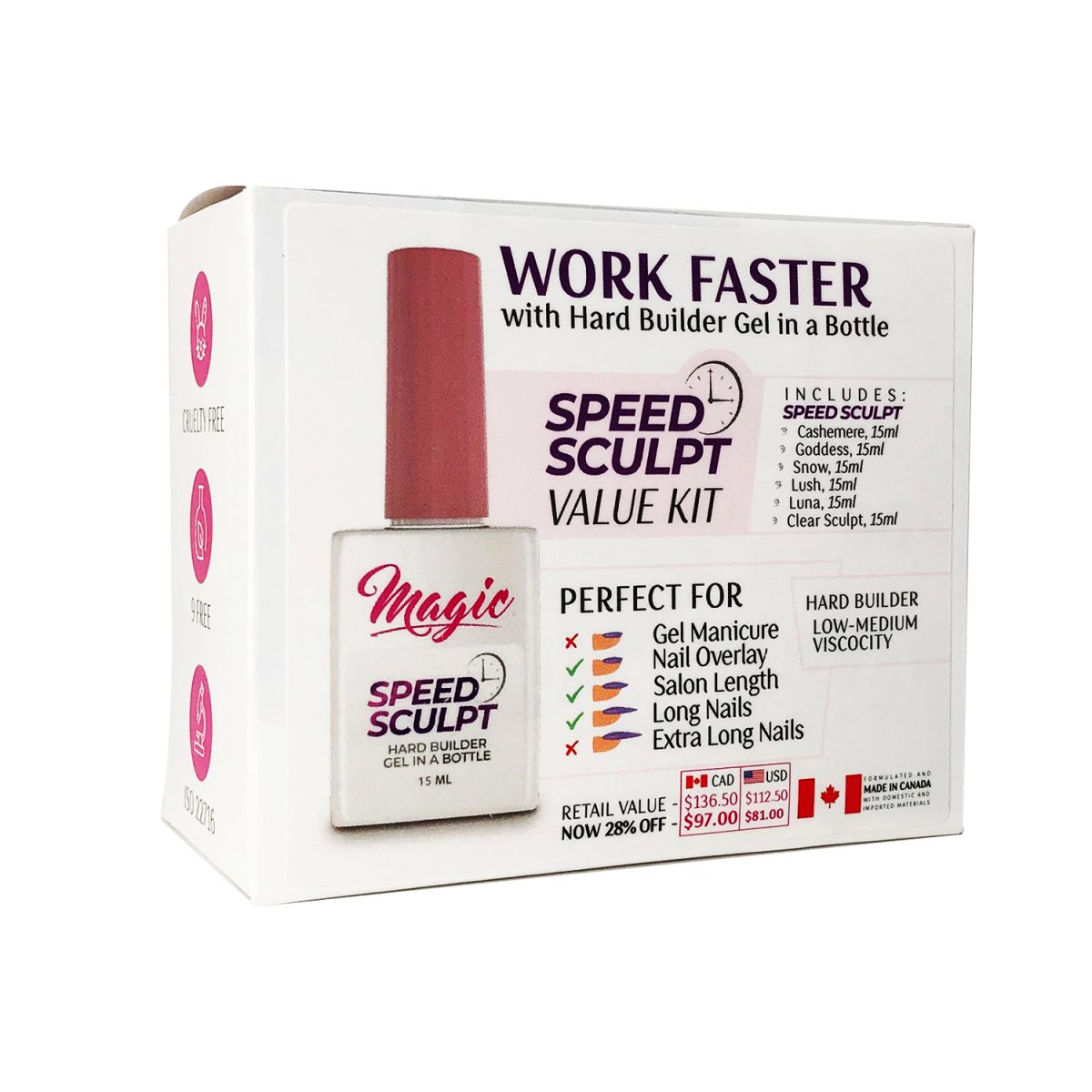 Magic Gel Hard Builder Value Kit - SpeedSculpt. NEW Magic Gel Hard Builder Gel. Magic Gel Speed Sculpt Value Kit. Hard Builder, Low-medium Viscosity.