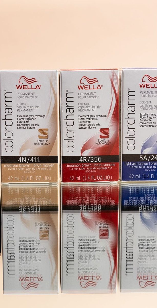 Wella Color Charm Permanent Liquid Color displayed in three vibrant shades.