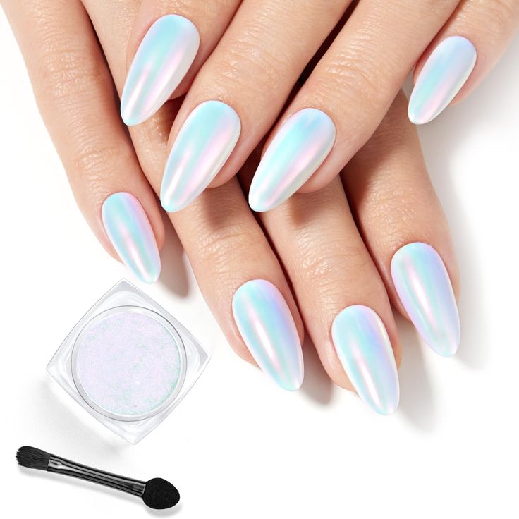light blue chrome nails. chrome powder nails.