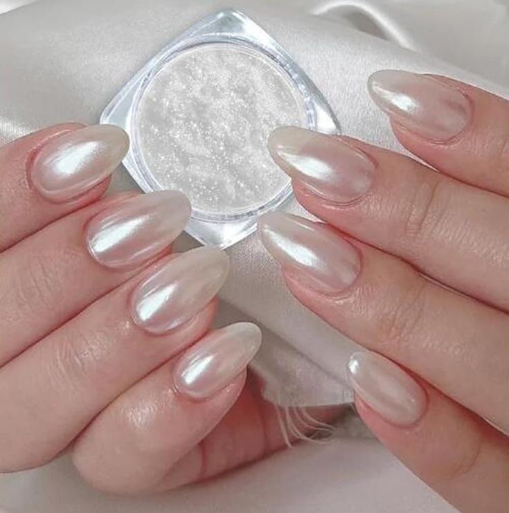 white chrome nails. powder nails. 