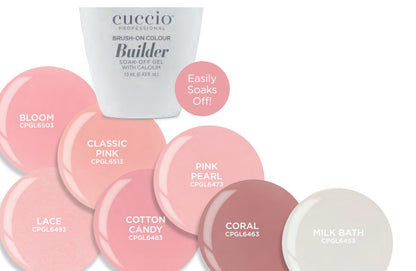 Pretty In Pinks Collection shades. Brush-On Builder Gel formula.