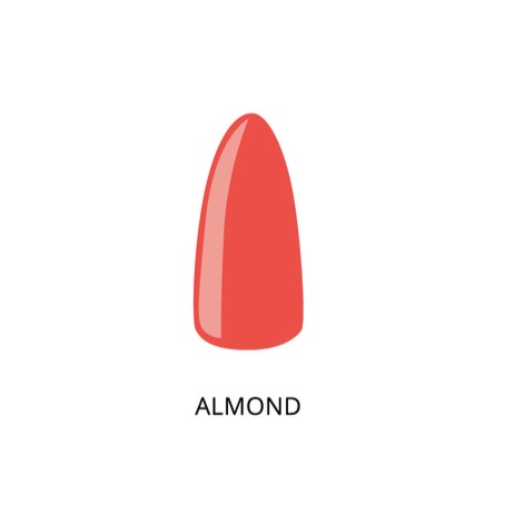 Almond nail shape. Red painted nail. female invoices nail with red polish. Nails care and fashion manicure in beauty salon for women.