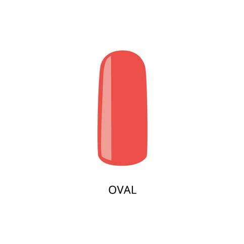 Oval nail shape. Red painted nail. female invoices nail with red polish. Nails care and fashion manicure in beauty salon for women.