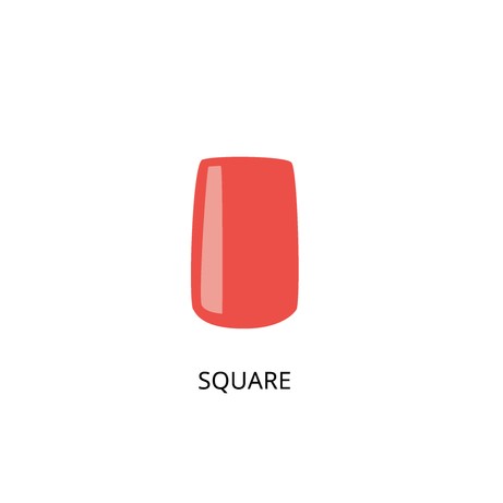 Square nail shape. Red painted nail. female invoices nail with red polish. Nails care and fashion manicure in beauty salon for women.
