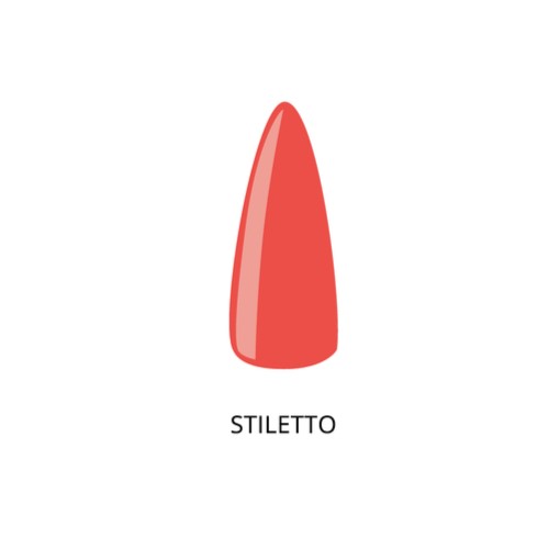 Stiletto nail shape. Red painted nail. female invoices nail with red polish. Nails care and fashion manicure in beauty salon for women.