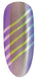 Nail designs. A nail with a metallic purple base, decorated with diagonal green and yellow stripes.