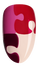 Puzzle Piece Design. A nail with a playful puzzle piece pattern, featuring red, pink, and white pieces fitting together.