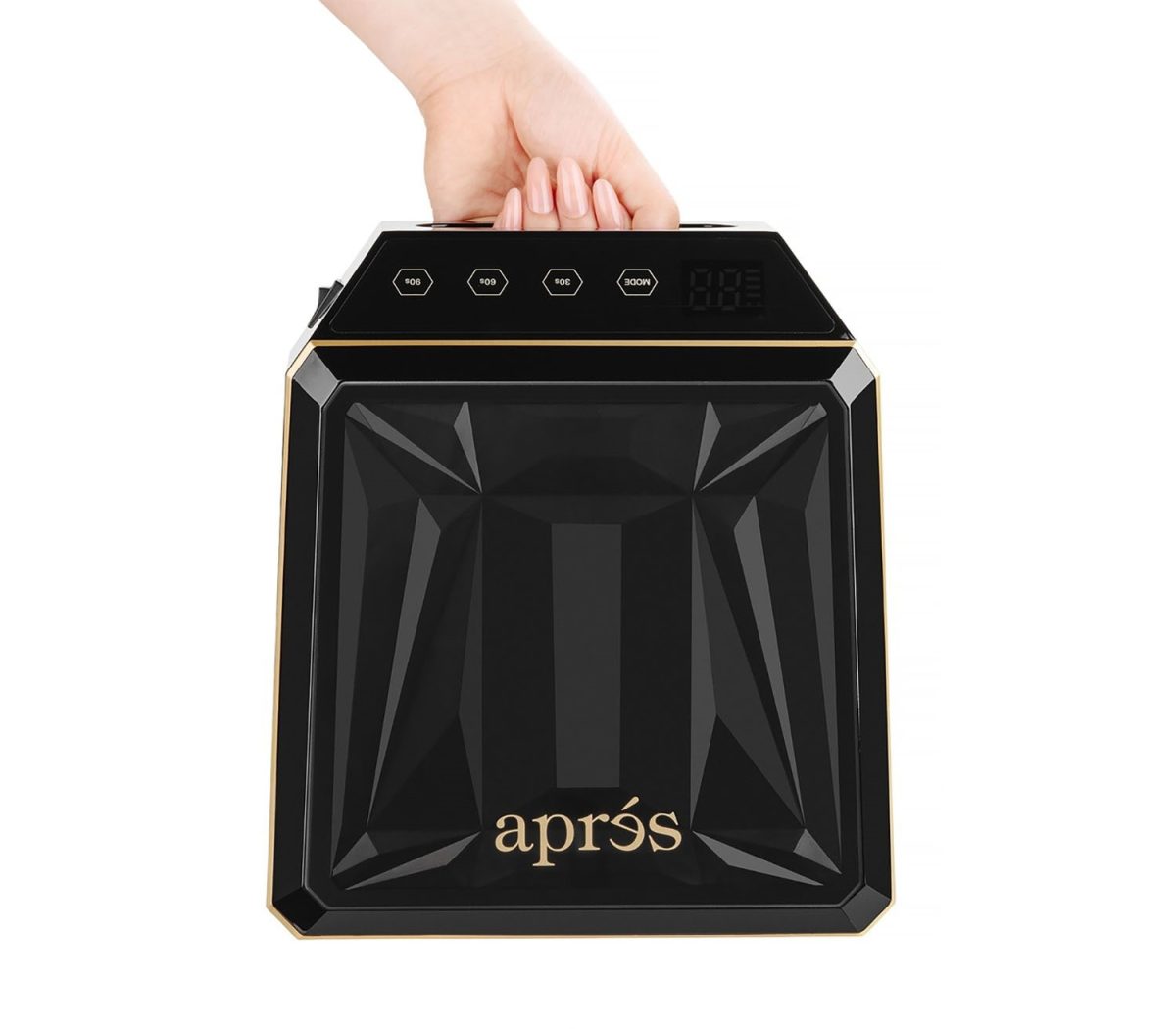 A faceless woman holds the Apres Nova LED lamp - BLACK.