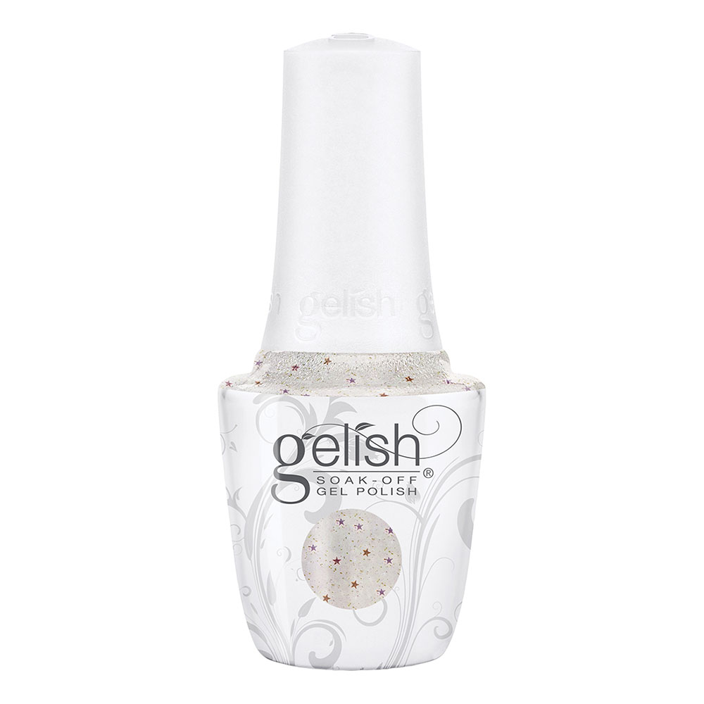 Gelish Soak-Off Gel Polish bottle in 'Star Walking', a sheer glitter shade with holographic star glitters, ideal for Spring 2025 nail art and layering.