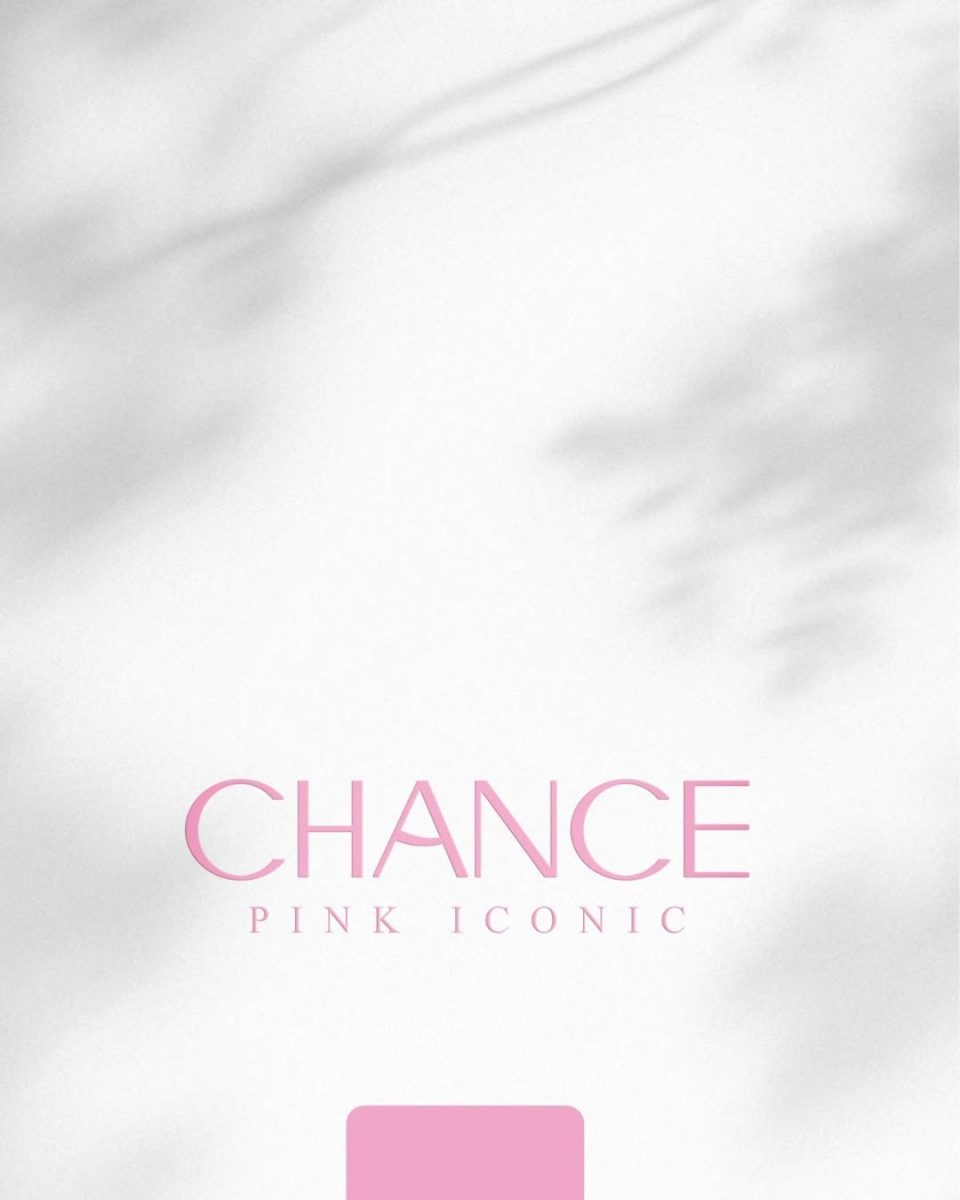 Minimalist, bright-white background image featuring the embossed light pink logo for "CHANCE PINK ICONIC" in the center. The soft lighting and shadow play emphasize the elegant branding of this 48-shade professional pink gel polish kit.